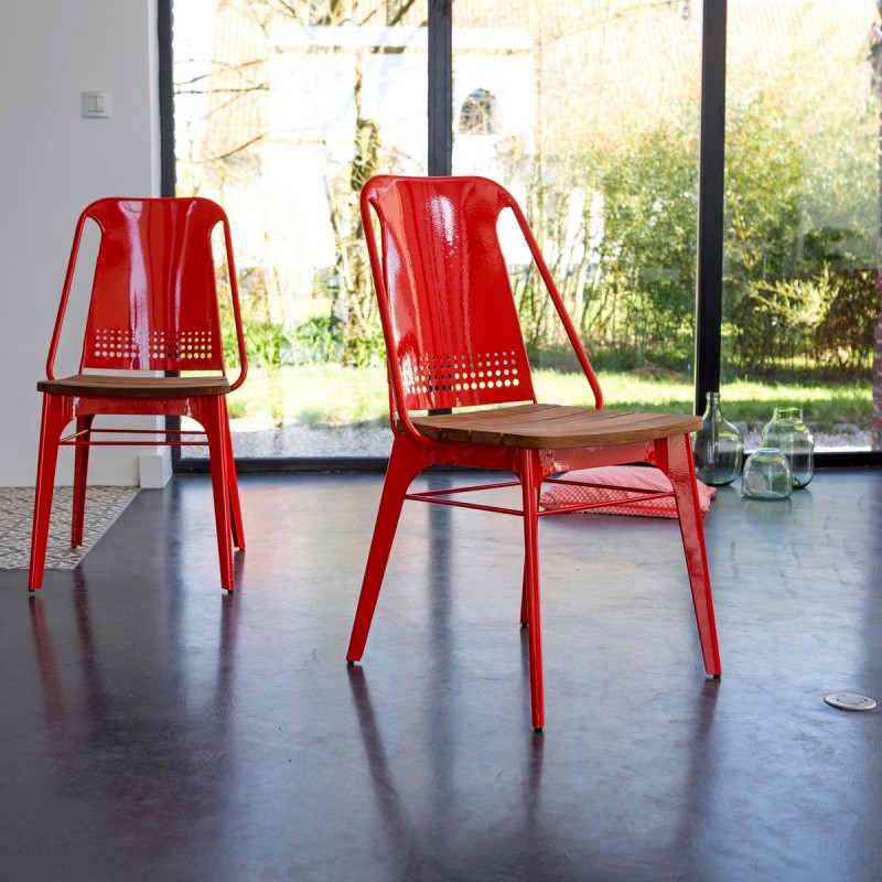 Chaise en m+®tal rouge et teck Toscane-Ref2307266-Prix299euros