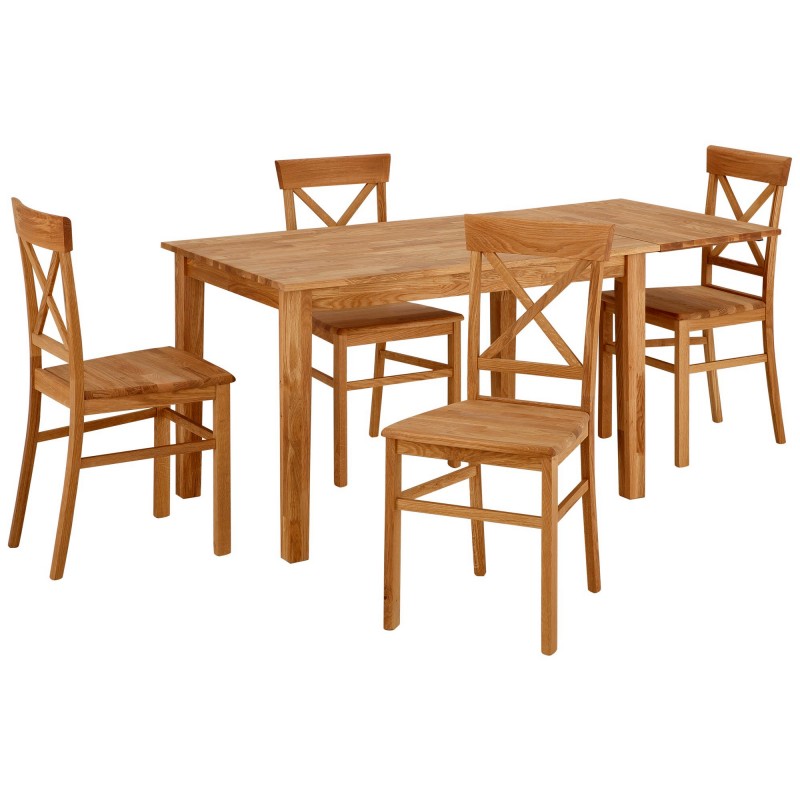 Ensemble table rectangulaire + allonge 6 +á 8 personnes + 4 chaises en bois massif-Ref2369777-Prix889euros